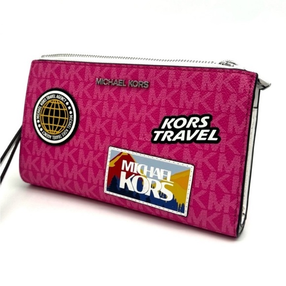 Michael Kors Large Double Zip Wallet Wristlet Dragonfruit - Picture 1 of 9